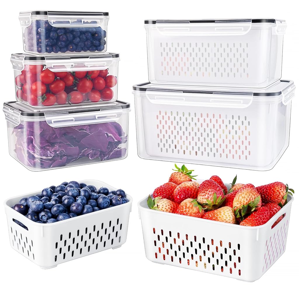 Supvox Produce Vegetable Saver Container with Lid Colander Vent Supvox Produce Vegetable Saver Container with Lid Colander Vent
